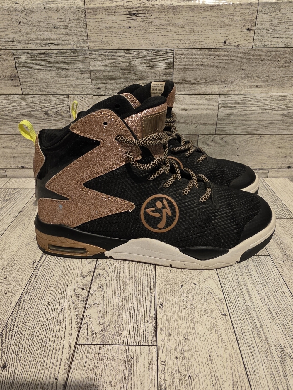 Zumba Fitness Black and Rose Gold High-Top Athletic Sneakers